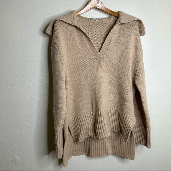 FRAME Oversized Collar 100% Merino Wool Tan Chunky Knit Sweater Small - Picture 7 of 15